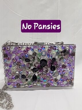 Handmade Pearl Chaos Clear Acrylic Clutch w/ Silver Hardware - No Pansies